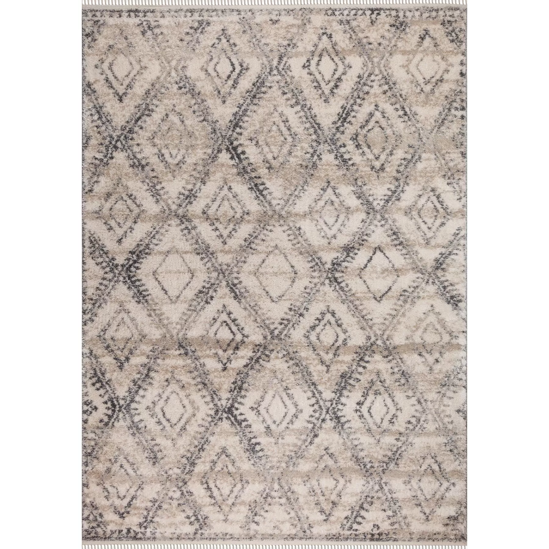 * Clearance Sale (B616) Flokati Anthracite & Cream Diamond Runner, 2 7
