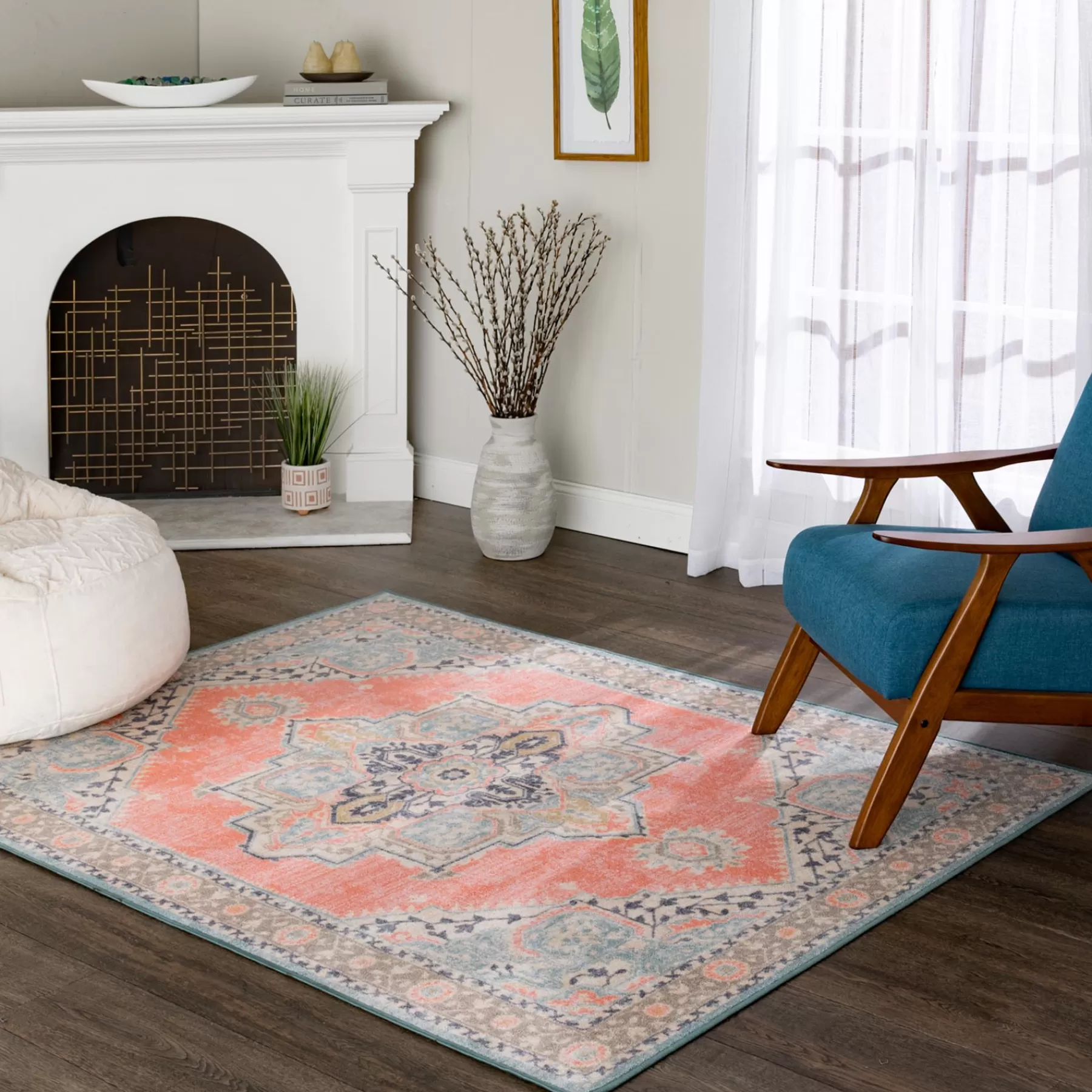 * Closeout Sale (D561) Venus Pink Multi-Colored Medallion Accent Rug, 2 4
