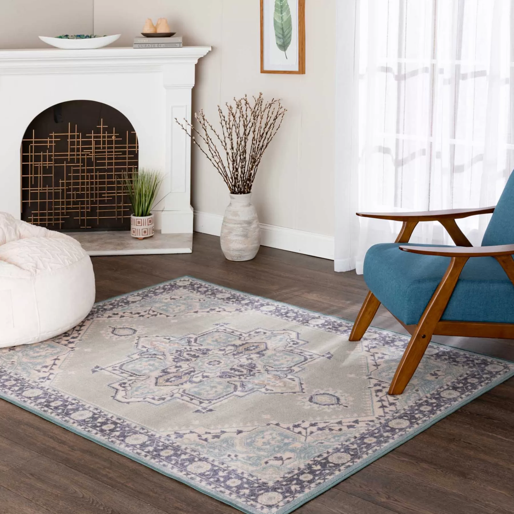 * Closeout Sale (D562) Venus Blue Multi-Colored Medallion Area Rug, 4 6