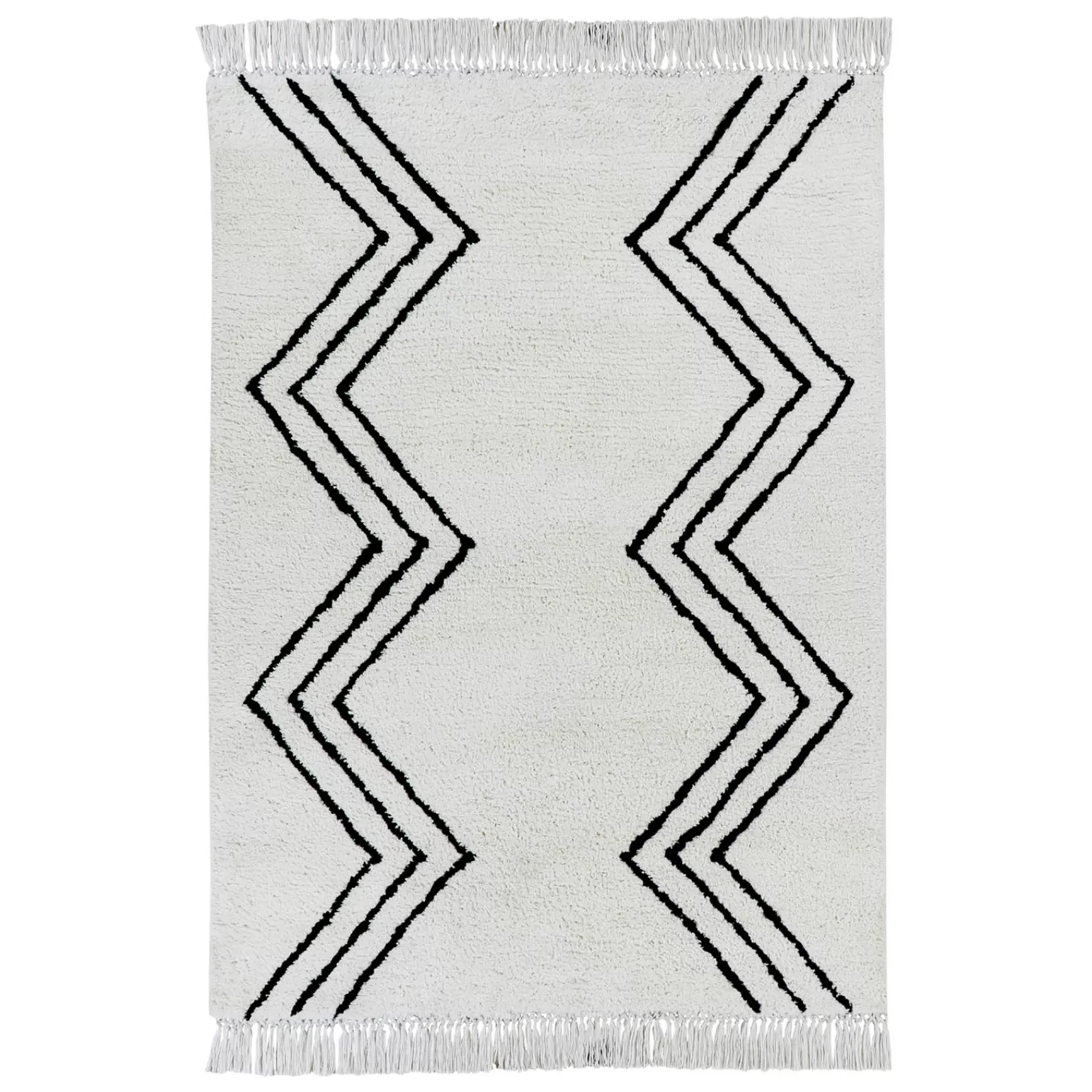 * Exclusive (C186) White & Black Chevron Shag Area Rug, 5 7