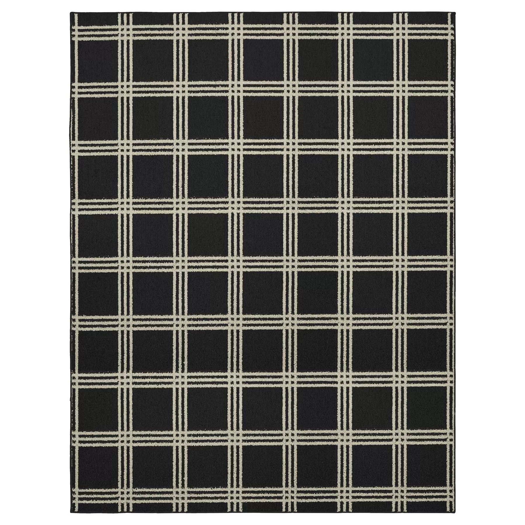 * Exclusive (D501) Black & Ivory Plaid Area Rug, 7 10