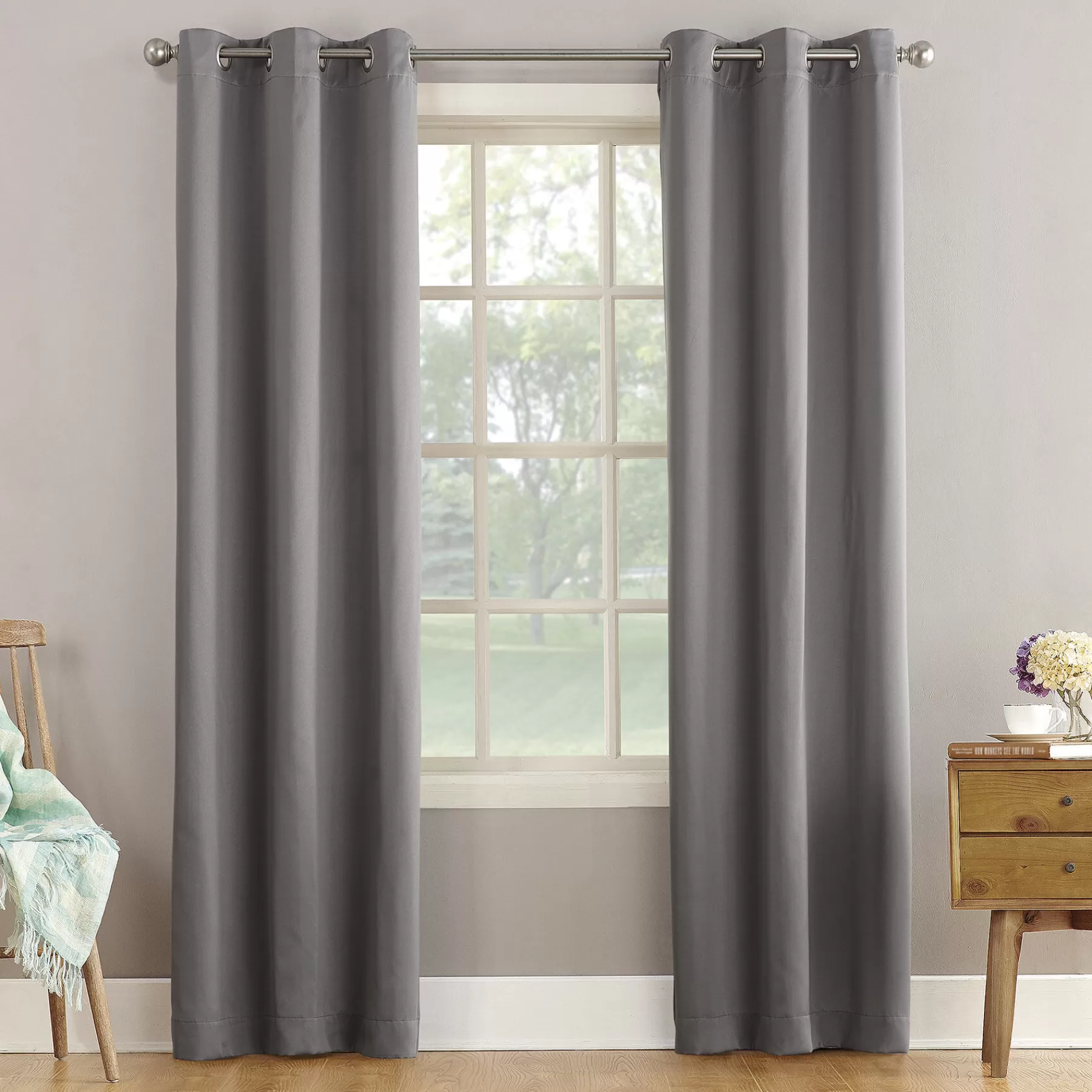 * Exclusive Design Talita Grey Room Darkening Grommet Curtain Panel, 95