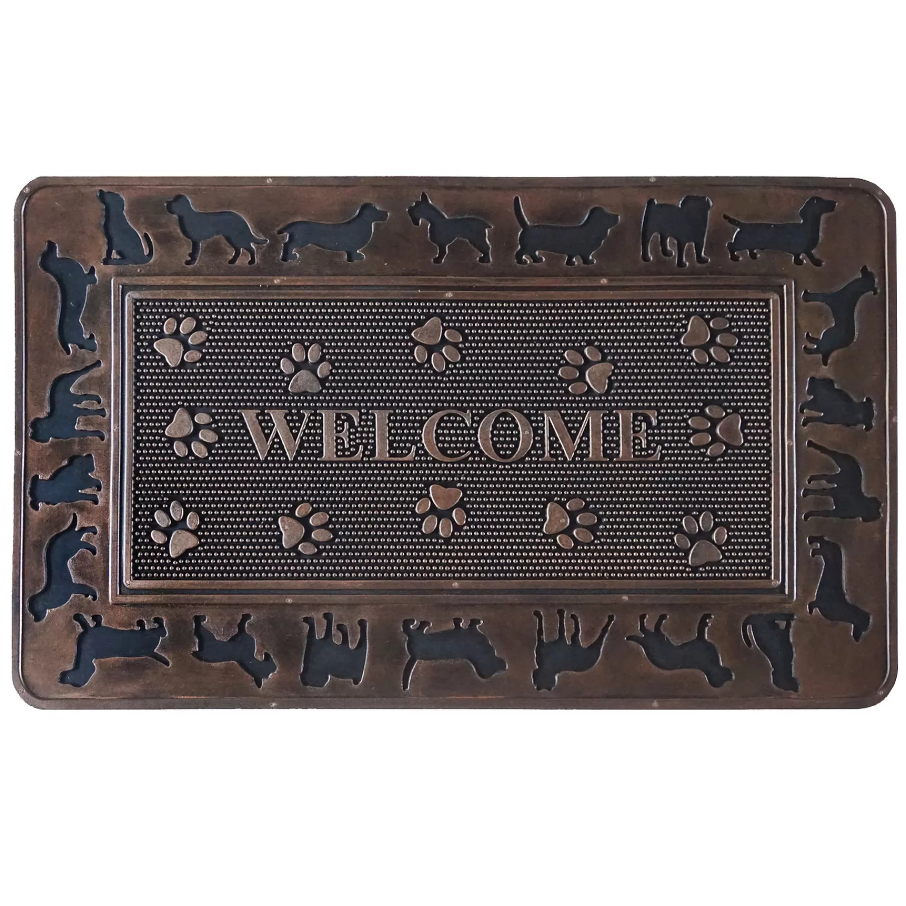 * Exclusive Dog Border Welcome Brown Rubber Doormat, 18 30