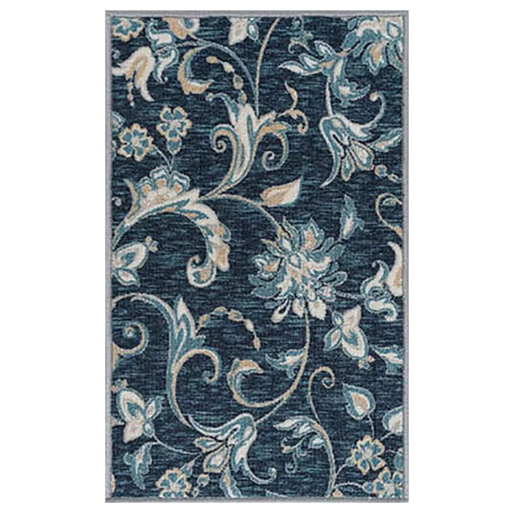 * Exquisite Gifts (D406) Navy Blue Floral Design Accent Rug, 3 5