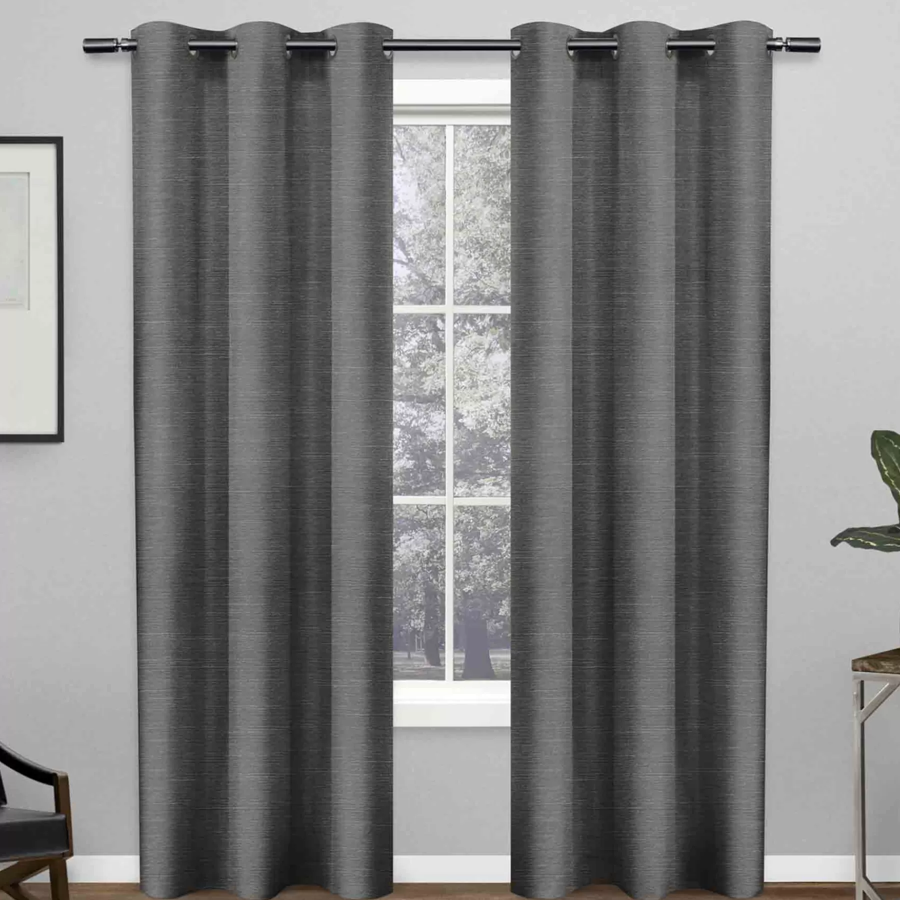* Flash Sale Leeds Black Pearl Woven Blackout Grommet Curtain Panel, 84
