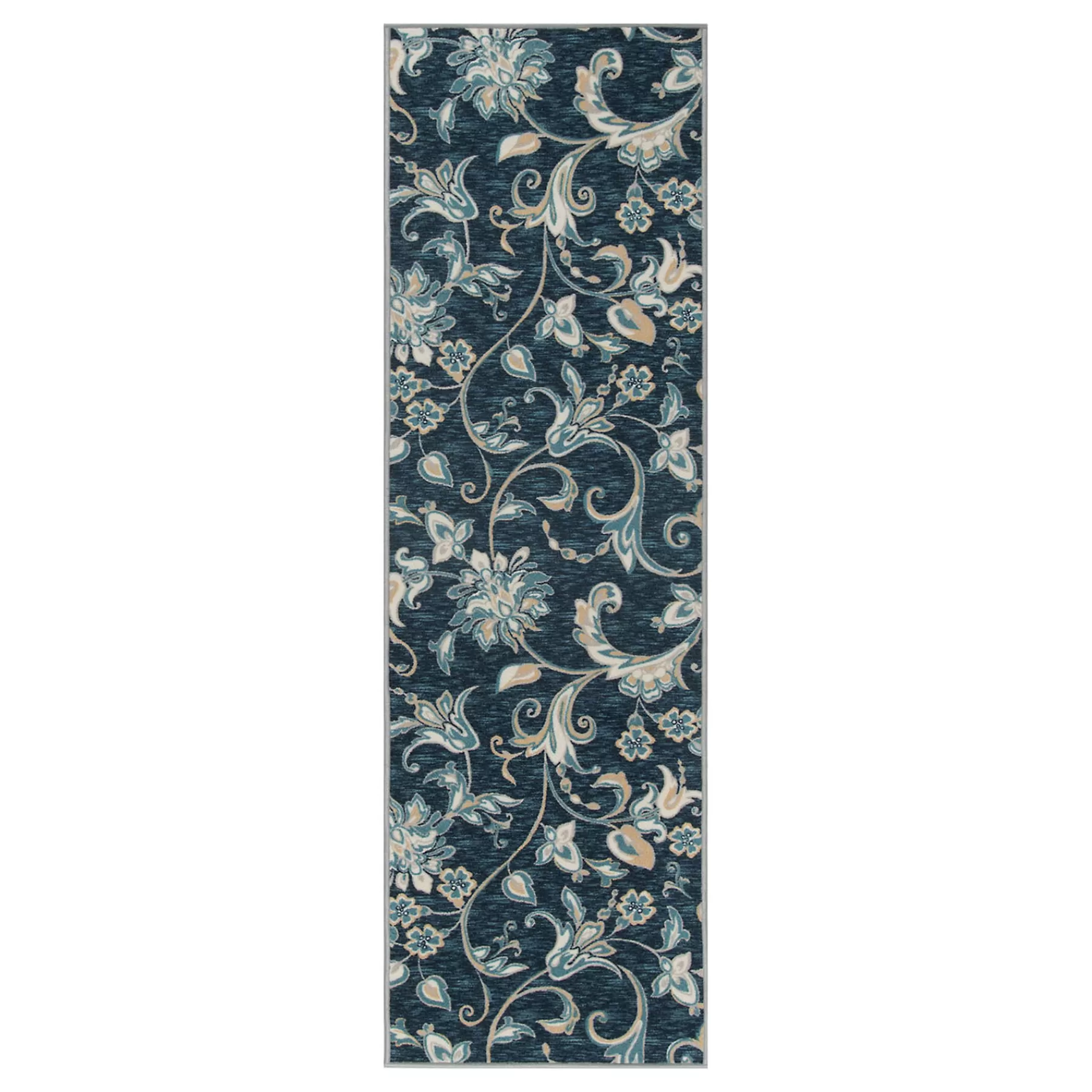 * Low Price (D406) Navy Blue Floral Design Runner, 2 7