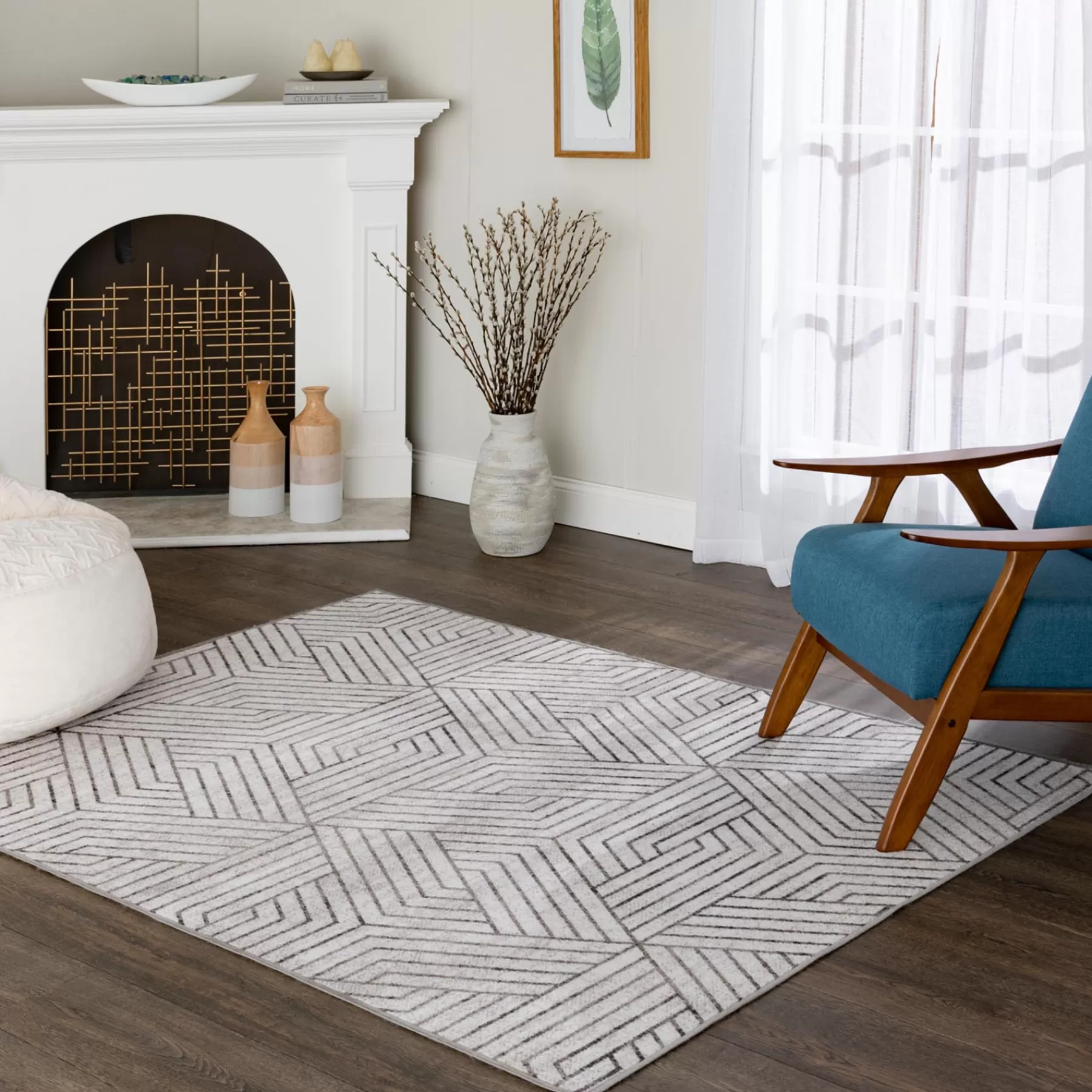 * Low Price (D584) Venus Grey Geometric Accent Rug, 2 4