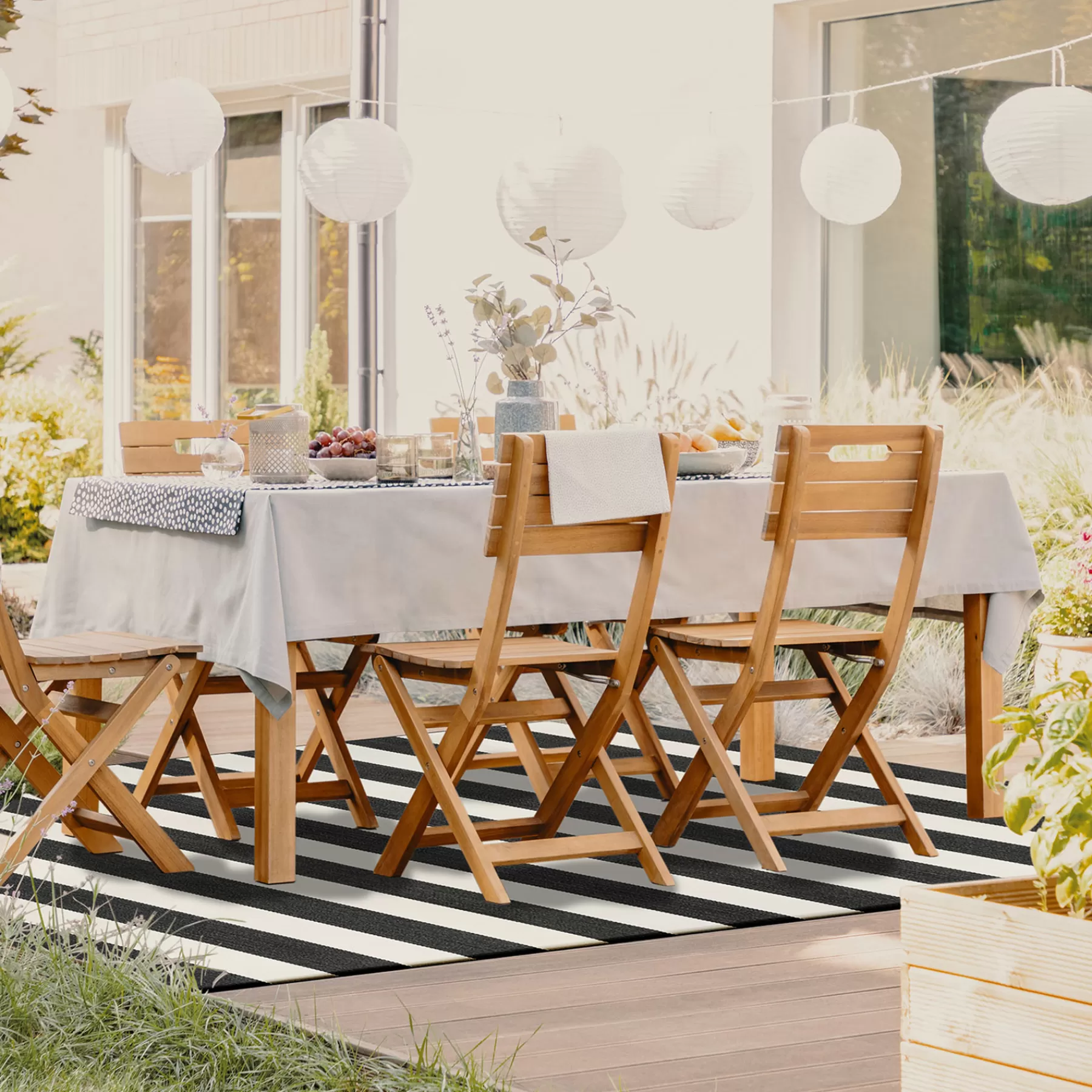 * Low Price (E323) Asbury Black & White Striped Indoor & Outdoor Area Rug, 5 7